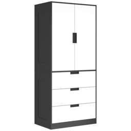 HOMCOM 3 Drawer 2 Door Wardrobe, Modern Clothes Storage Cupboard Unit with Hanging Rod, Bedroom Wardrobe with Soft Closing Hinge, 50D x 80W x 180Hcm, Black