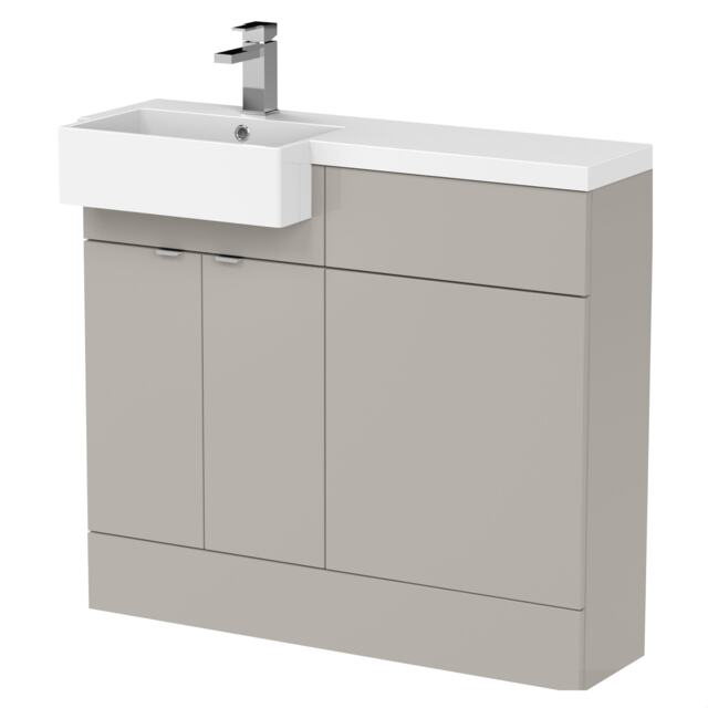 Balterley Alrewas Contemporary 2 Door Left-Hand Floor Standing Combination Unit with Basin, Pebble Grey, 1000mm