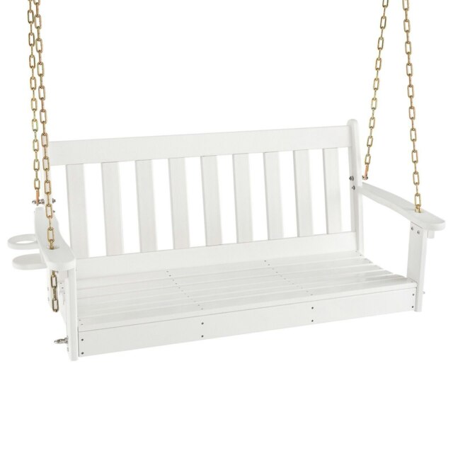 COSTWAY 2-Person Swing Chair Loveseat Garden Swing Bench White