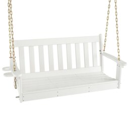 COSTWAY 2-Person Swing Chair Loveseat Garden Swing Bench White