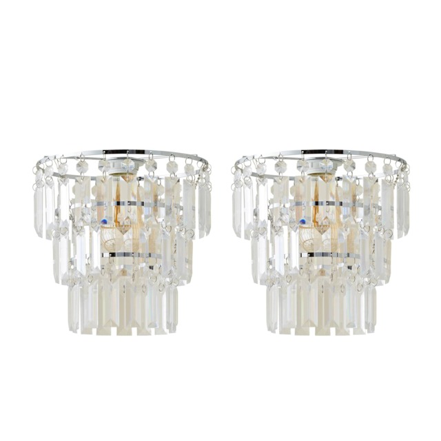 ValueLights Kelsks Pair Modern 3 Tier Clear Droplets Ceiling Shades Silver
