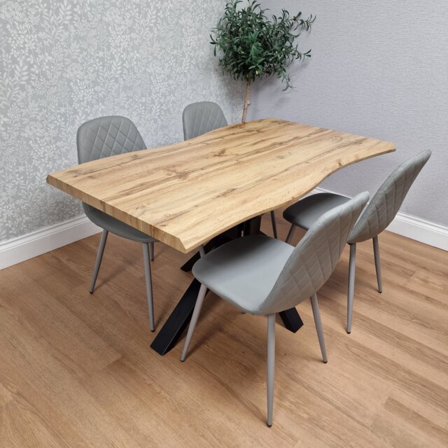 Modern Dining Table with 4 Grey Gem pattern Faux Leather Chairs