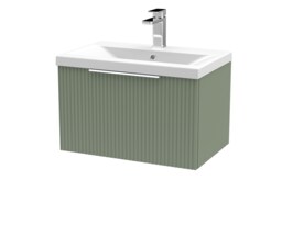 Balterley Fluted Wall Hung 1 Drawer Vanity Basin Unit with Ceramic Basin Green Satin Green
