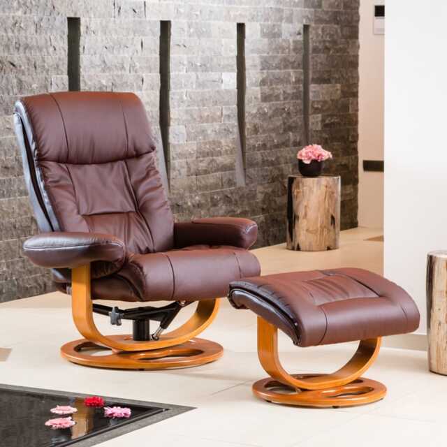 Barriston Swivel Recliner and Footstool - Burgundy