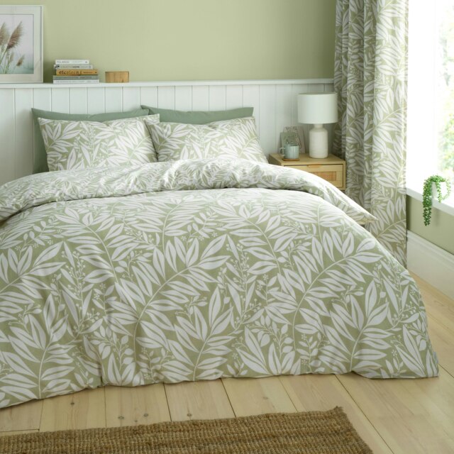 Catherine Lansfield Sorrel Leaf Reversible King Duvet Cover Set Green