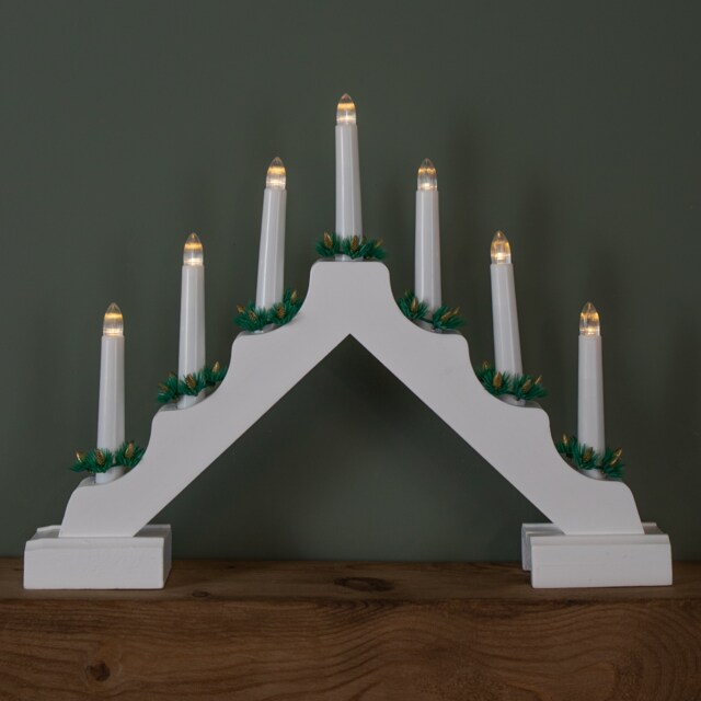 41cm Battery Operated Light up White Christmas Candle Bridge with 7 Warm White LEDs