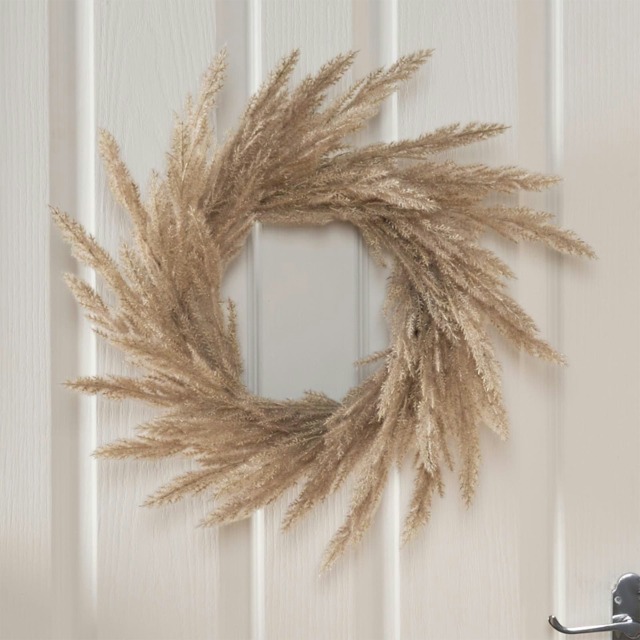 OHS Natural Home Wall Table Decor Artificial Pampus Grass Wreath, 55cm - Cream