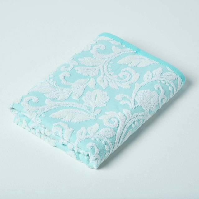 Homescapes Damask Turkish Cotton 600 GSM Bath Towel - Aqua Blue Bath towel