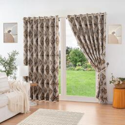 Luxury Diamond Jacquard Fully Lined Ring Top Curtains with Metallic Thread 168cm x 183cm Cream/Gold Cream Cream/Gold 1