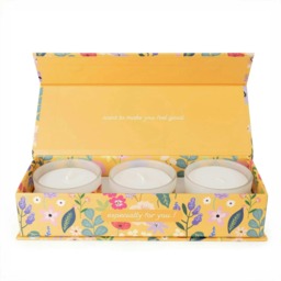 Candlelight Happy Birthday Set of 3 Candles Gift Box Floral Ochre Multi One Size