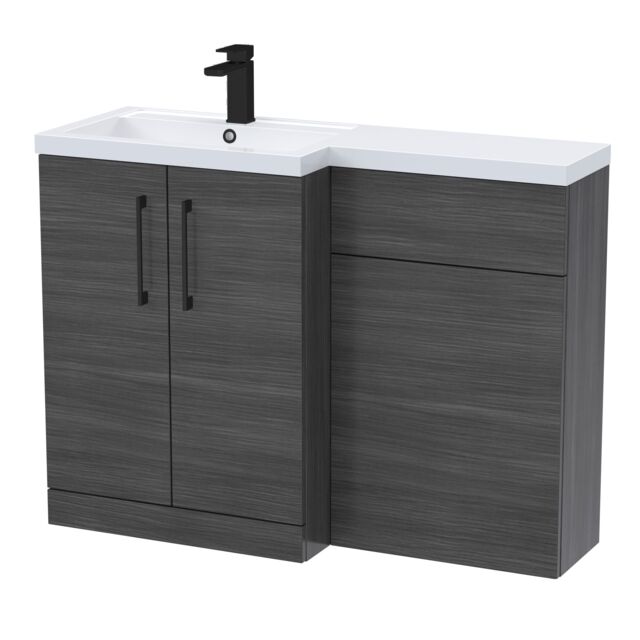 Balterley Left-Hand Bathroom Vanity and WC Unit Combination with Basin, with Handles Grey Anthracite Woodgrain