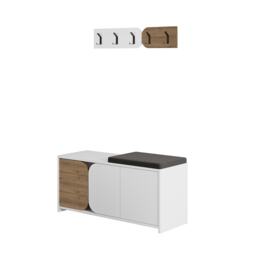 Decortie Moni Shoe Cabinet with Hooks White Dark Oak Effect