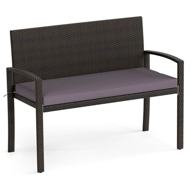 COSTWAY Patio Rattan Loveseat Garden Wicker 2-Seat Bench Grey Two Seater