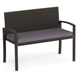 COSTWAY Patio Rattan Loveseat Garden Wicker 2-Seat Bench Grey Two Seater
