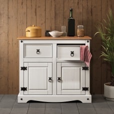 Corona White 2 Door 2 Drawer Sideboard Cabinet Solid Wood Pine Wooden with Mexican Styling