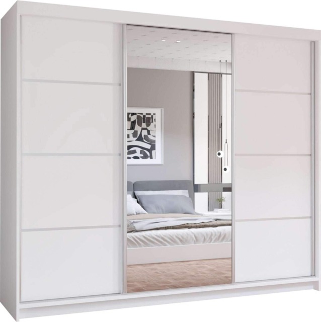 Primo 250cm 3 Door Sliding Mirror Wardrobe Available in White, Oak Sonoma, Cashmere & Artisan White 1