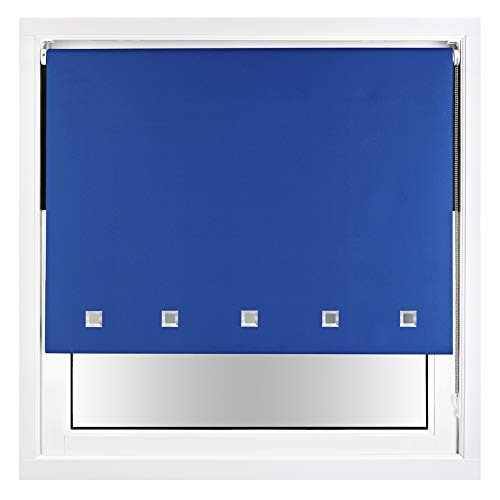 FURNISHED Blackout Roller Blind with Square Eyelets and Metal Fittings Easy Fit Window Shade Blue Blue (W) 135cm x (L) 210cm