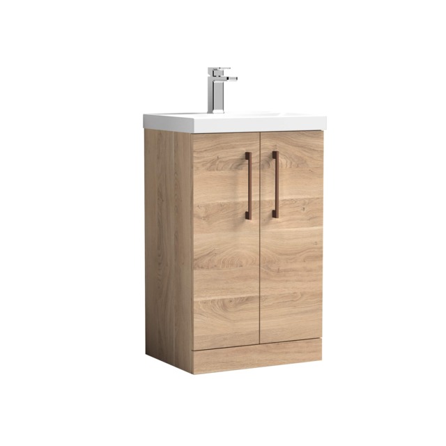 Balterley Level Modern Bathroom 2 Soft Close Door & Mid-Edge Vanity Unit Basin, with Square D Handle Brown 840 x 510 x 390mm