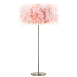 Modern and Chic Real Pink Feather Floor Lamp with Satin Nickel Base and Switch Pink Pink 1