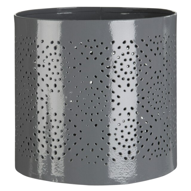 Punched Grey Finish Small Candle Holder Grey