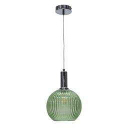 Betchley - Green Ribbed Glass Globe Chrome Deco Pendant Fitting