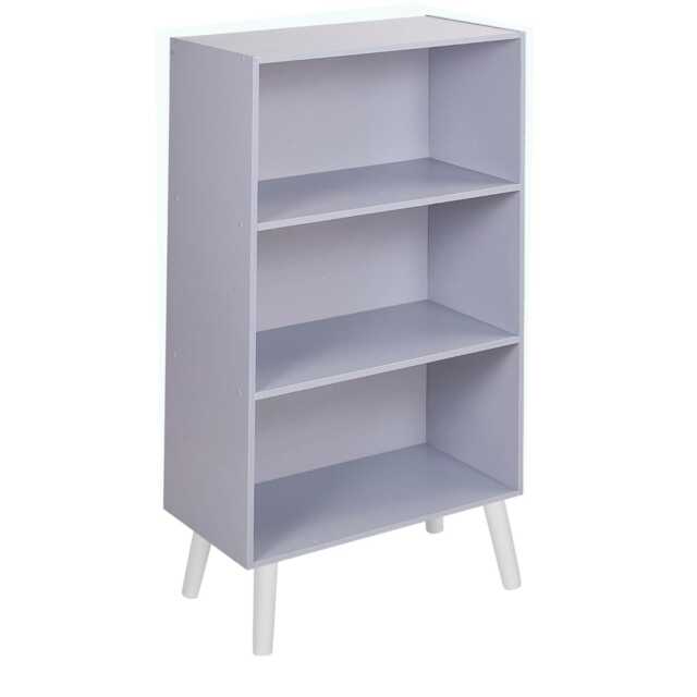 URBNLIVING 3 Tier Wide Bookcase With Scandinavian Style Legs Multi Grey Bookcase & White Leg 1