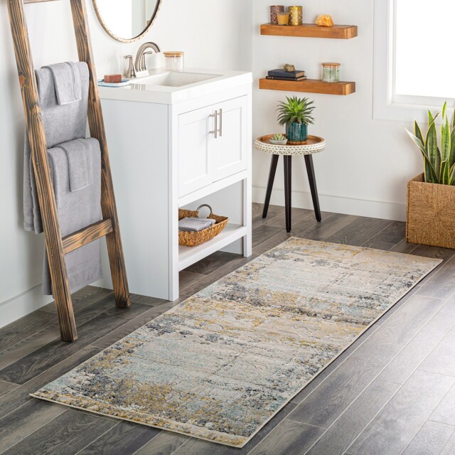 LIVABLISS City-Abstract Modern Marble Rug 80 x 220 cm Yellow Grey Blue