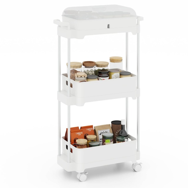 COSTWAY 3 tier Rolling Utility Cart Multi functional Storage Trolley Cover