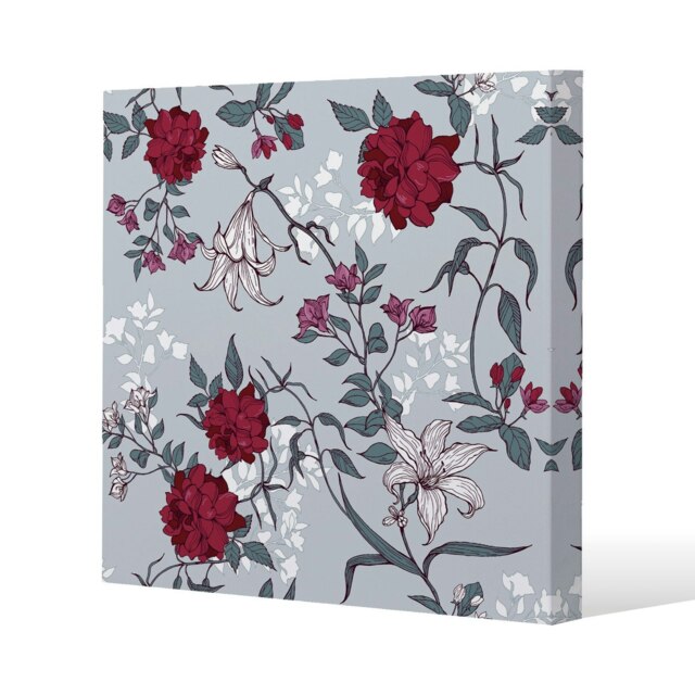 Red & White Winter Floral (Canvas Print) Cream