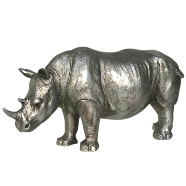 26cm Rhino ornament, heavy antique silver effect, great safari animal-lover gift