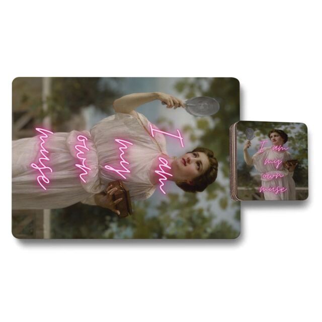 12 Piece Placemat and Coaster Set With Designer Artwork And Wood Bottom