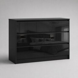 LUXURY Black High Gloss Chest of Drawers, 7 Drawer Handleless Cabinet