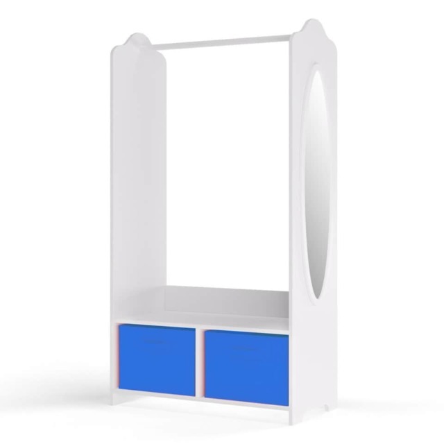 Kids MDF Wooden Hanging Clothes Rail Wardrobe Storage Shelves with Inserts Mirror Blue Dark Blue