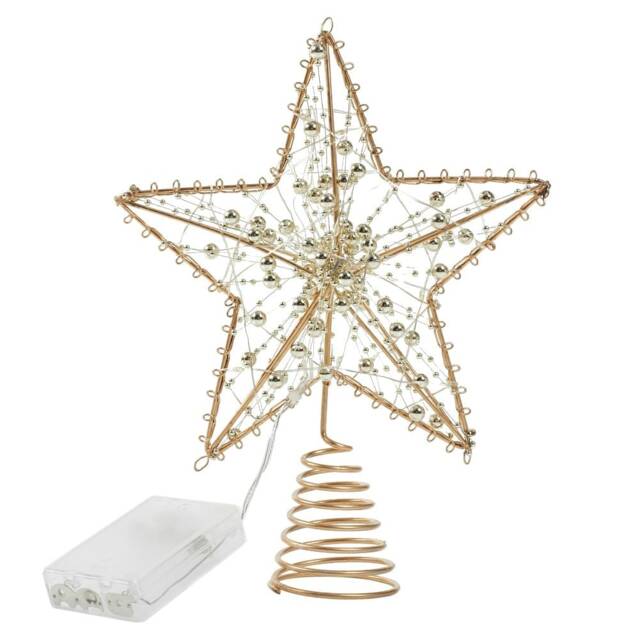 Living and Home Pre-Lit Metal Star Christmas Tree Topper with Beaded Accents