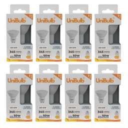 UniBulb LED GU10 345lm 3.6W (Replaces 50W) 4000K (Cool White) Spotlight Downlight Light Bulb - Pack of 8 White Cool White 8