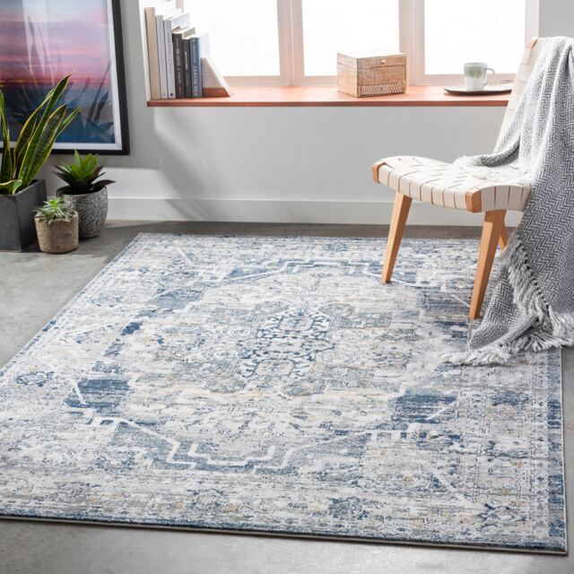 LIVABLISS Jolie-Vintage Traditional Boho Rug 160 x 220 cm Grey Blue Ivory Brown