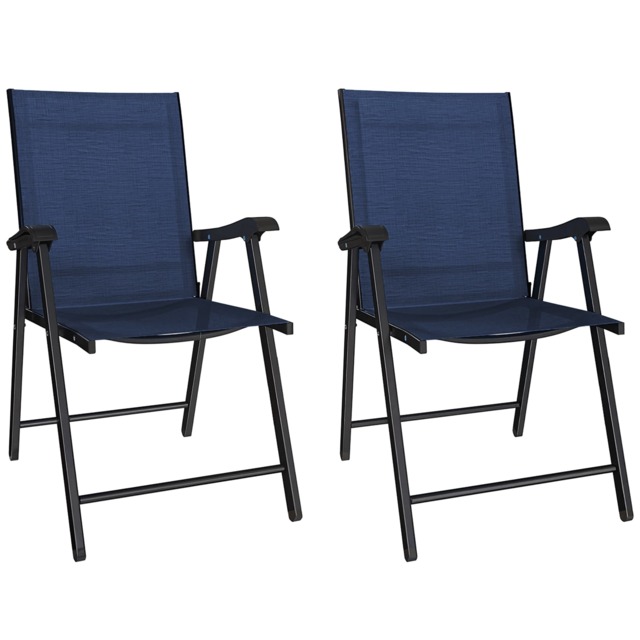 Outsunny Folding Garden Chairs Set with High Back, Armrests Blue Navy blue Not provided