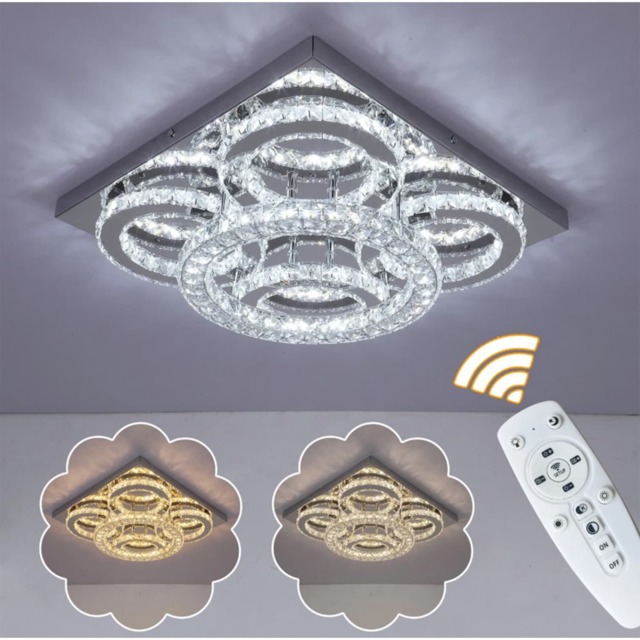 Crystal Chandelier LED Ceiling Light Silver Dimmable 5 Lights with Remote Control 40.5cm