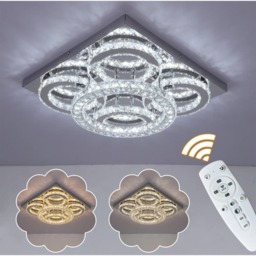 Crystal Chandelier LED Ceiling Light Silver Dimmable 5 Lights with Remote Control 40.5cm