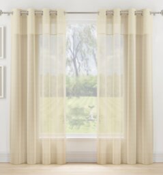"Andorra Cream Textured Header Sheer Voile Panels - Pair 140 x 183cm (55x72"") Cream Cream 2"