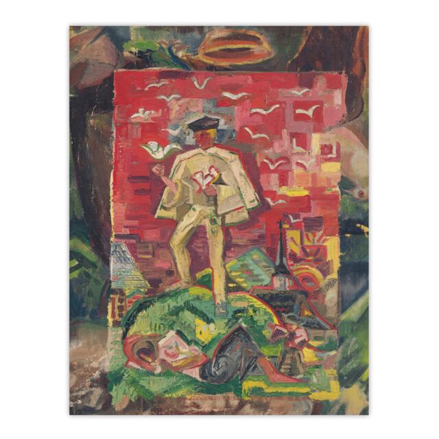 Man In Folk Costume Surreal Kubincan Huge Wall Art Poster Print
