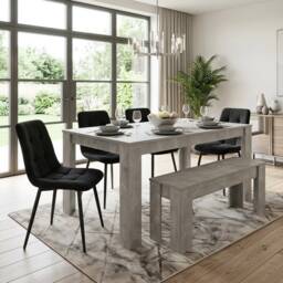 Modern Grey Dining Table Set with 4 Black Velvet Chairs And 1 Bench Dining Room Furniture Black One Size 6