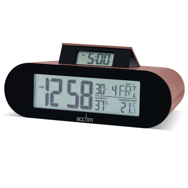 Acctim Kian Digital Alarm Clock Crescendo Alarm Date, Temperature & Humidity Display Pop Up Alarm Pink Soft Coral