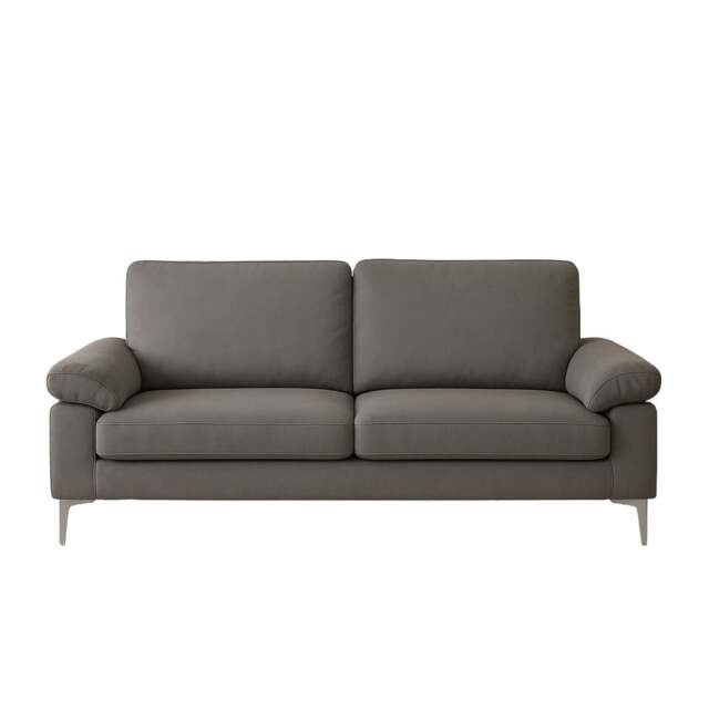 Modern Two Seater Sofa Grey Fabric with Chrome Feet - Comfortable Couch with Cushion for Living Room, Bedroom or Office