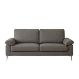 Modern Two Seater Sofa Grey Fabric with Chrome Feet - Comfortable Couch with Cushion for Living Room, Bedroom or Office
