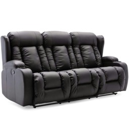 Caesar 3 Seater Manual High Back Bonded Leather Recliner Sofa (Black)