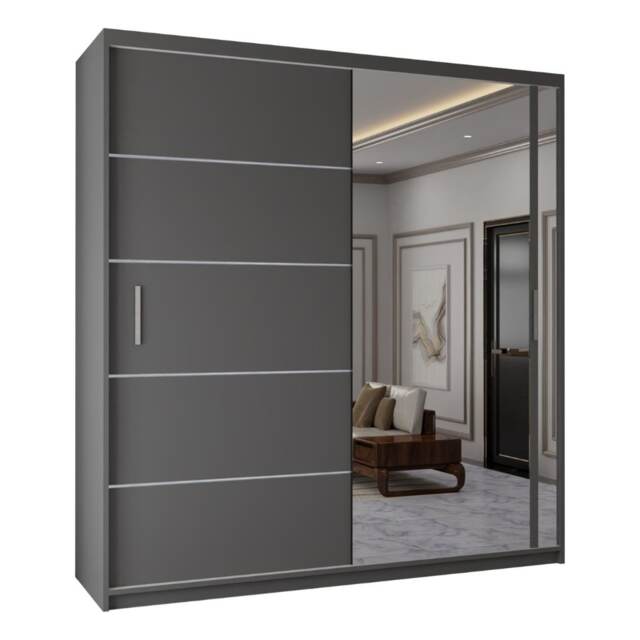 Sliding Wardrobes 4u Modern Sliding Door Wardrobe with Full Mirror 120cm, 150cm, 180cm and 203cm Grey Grey180cm