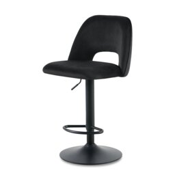 SONARA Set of 1 Adjustable Velvet Upholstered Breakfast Bar Stools Black