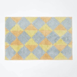 Homescapes Harlequin Pattern Yellow and Grey Cotton Bath Mat Yellow 50 x 80 cm