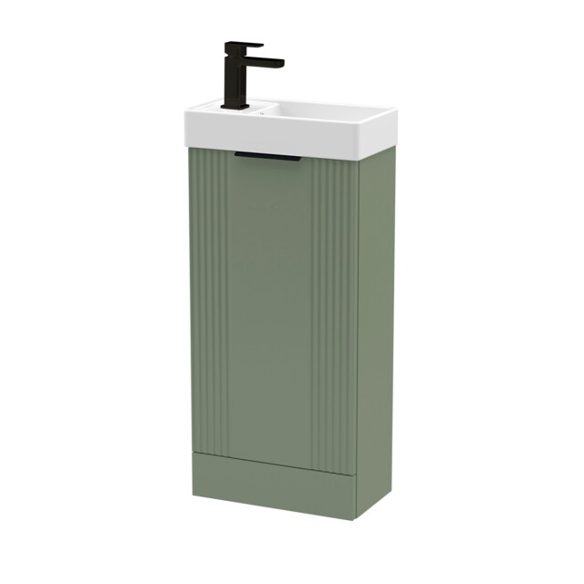 Balterley Floor Standing Cloakroom Vanity Basin Unit with Handle Compact Bathroom Storage Green Satin Green 781 x 400 x 222mm 1